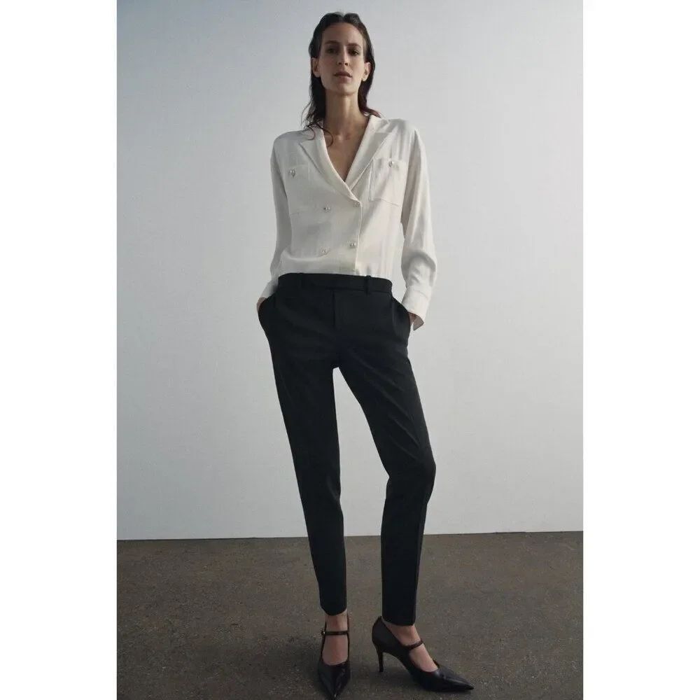 Zara Womens Jumpsuit L Black White Long Sleeve Button Front Skinny 9889/477 NWT